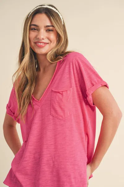 Aemi + Co Zoie V-neck Short Sleeve Top In Pink