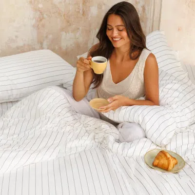 Aeptom Organic Natural Striped Bed Sheet Set In Espresso Stripe