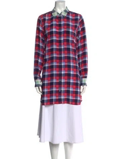 Pre-owned Aequamente Silk Plaid Print Tunic In Pink