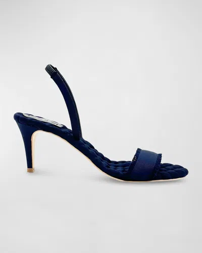 Aera Claudia Frayed Grosgrain Slingback Sandals In Navy