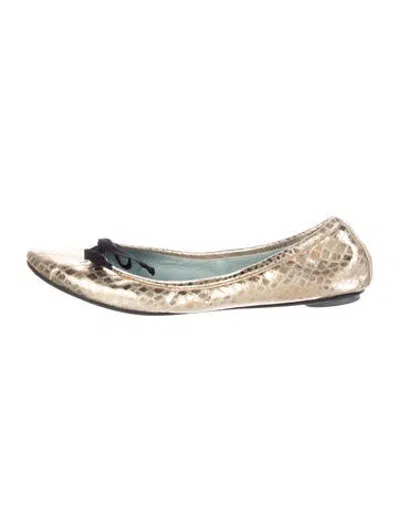 Pre-owned Aera Leather Animal Print Ballet Flats In Gold