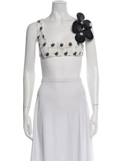 Pre-owned Aera Printed Square Neckline Crop Top In White