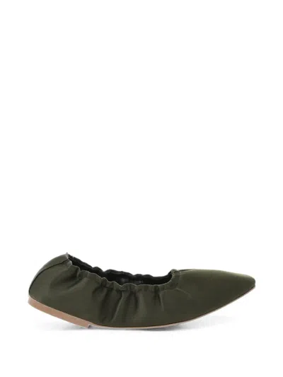Aera Satin Square-toe Ballet Flats In Green