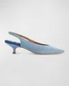 AERA SILVANA DENIM KITTEN-HEEL SLINGBACK PUMPS