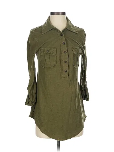 Pre-owned Aerie 3/4 Sleeve Button Down Shirt In Green
