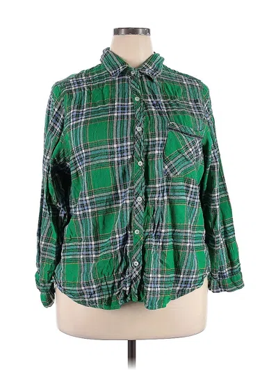 Pre-owned Aerie 3/4 Sleeve Button Down Shirt In Green
