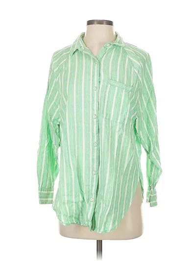 Pre-owned Aerie 3/4 Sleeve Button Down Shirt In Green