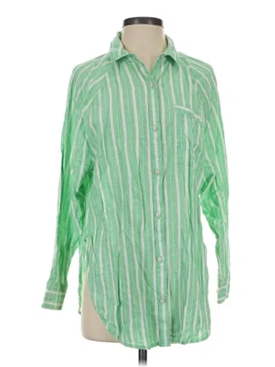Pre-owned Aerie 3/4 Sleeve Button Down Shirt In Green