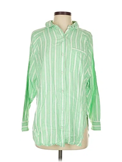 Pre-owned Aerie 3/4 Sleeve Button Down Shirt In Green
