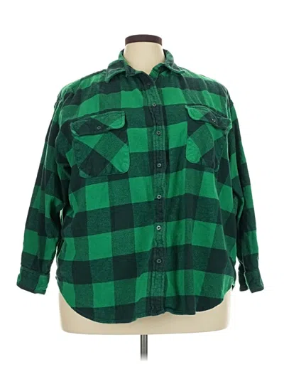 Pre-owned Aerie 3/4 Sleeve Button Down Shirt In Green