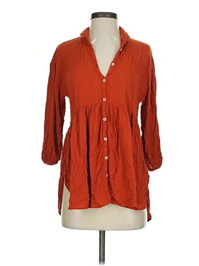 Pre-owned Aerie 3/4 Sleeve Button Down Shirt In Orange