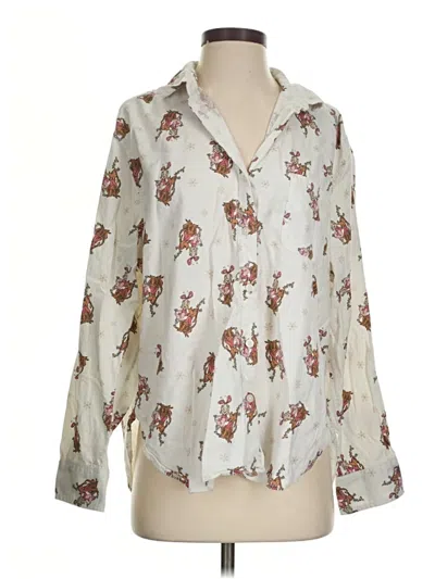 Pre-owned Aerie Long Sleeve Blouse In White