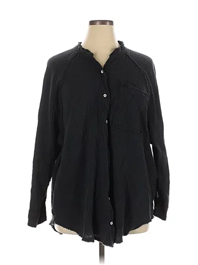 Pre-owned Aerie Long Sleeve Button Down Shirt In Black