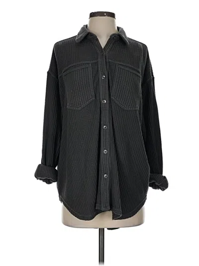 Pre-owned Aerie Long Sleeve Button Down Shirt In Black