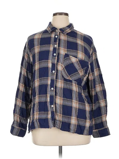 Pre-owned Aerie Long Sleeve Button Down Shirt In Blue