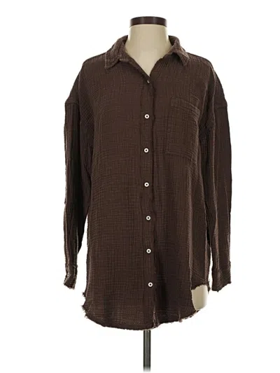 Pre-owned Aerie Long Sleeve Button Down Shirt In Brown