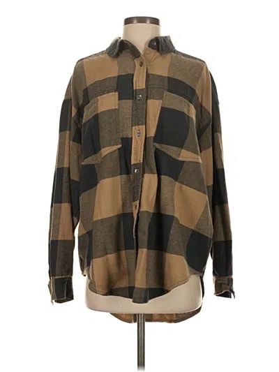 Pre-owned Aerie Long Sleeve Button Down Shirt In Brown