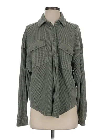 Pre-owned Aerie Long Sleeve Button Down Shirt In Green