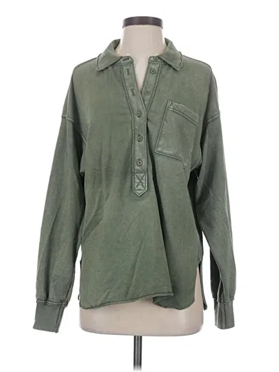 Pre-owned Aerie Long Sleeve Button Down Shirt In Green
