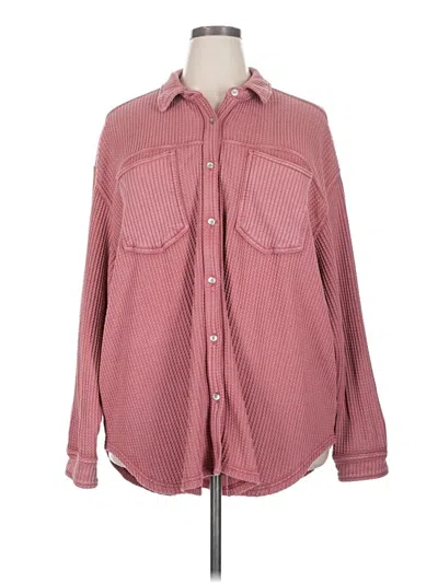 Pre-owned Aerie Long Sleeve Button Down Shirt In Pink