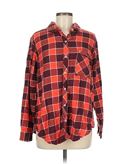Pre-owned Aerie Long Sleeve Button Down Shirt In Red