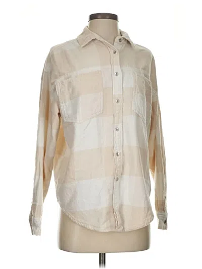 Pre-owned Aerie Long Sleeve Button Down Shirt In Tan