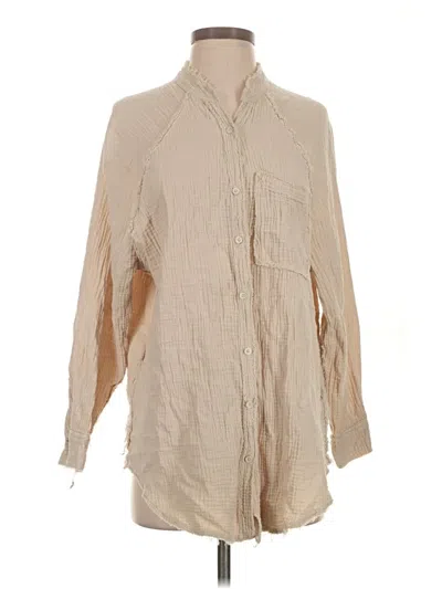 Pre-owned Aerie Long Sleeve Button Down Shirt In Tan