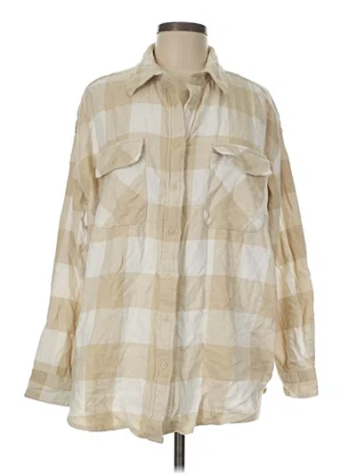 Pre-owned Aerie Long Sleeve Button Down Shirt In Tan