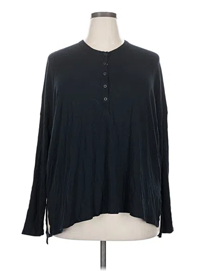 Pre-owned Aerie Long Sleeve Henley Shirt In Black