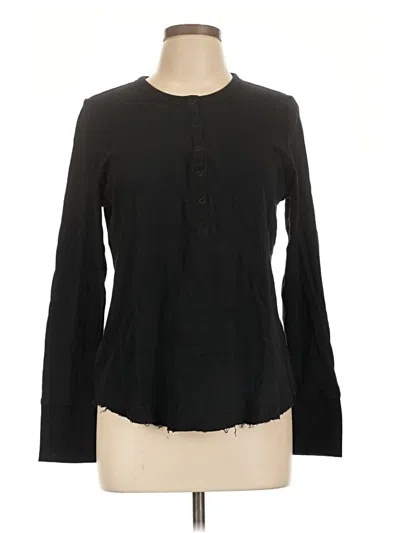 Pre-owned Aerie Long Sleeve Henley Shirt In Black