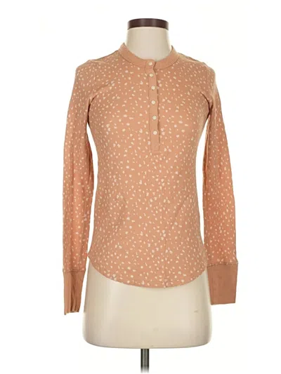 Pre-owned Aerie Long Sleeve Henley Shirt In Brown