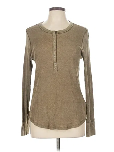 Pre-owned Aerie Long Sleeve Henley Shirt In Brown