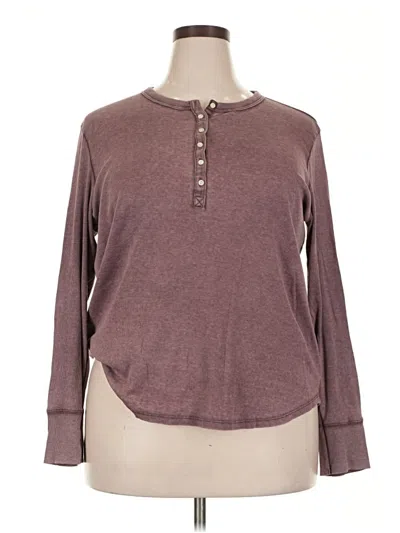 Pre-owned Aerie Long Sleeve Henley Shirt In Brown
