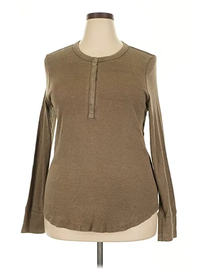 Pre-owned Aerie Long Sleeve Henley Shirt In Brown