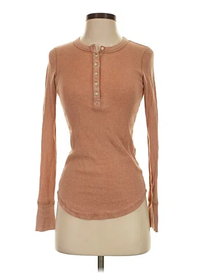 Pre-owned Aerie Long Sleeve Henley Shirt In Brown