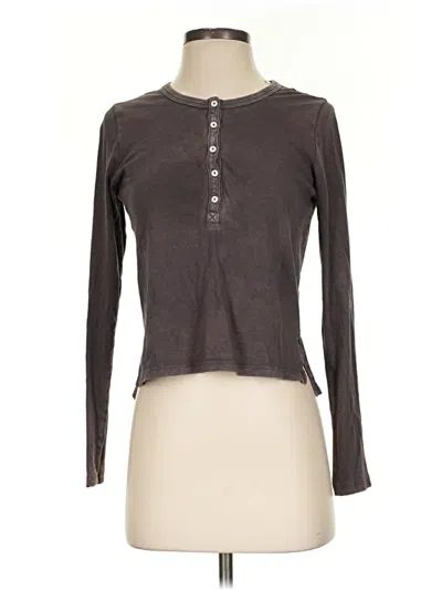 Pre-owned Aerie Long Sleeve Henley Shirt In Brown