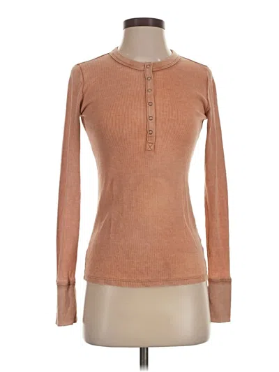 Pre-owned Aerie Long Sleeve Henley Shirt In Brown
