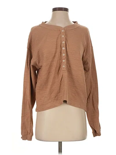 Pre-owned Aerie Long Sleeve Henley Shirt In Brown