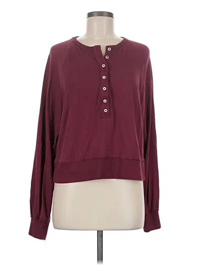 Pre-owned Aerie Long Sleeve Henley Shirt In Burgundy