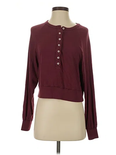Pre-owned Aerie Long Sleeve Henley Shirt In Burgundy