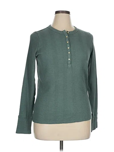 Pre-owned Aerie Long Sleeve Henley Shirt In Green