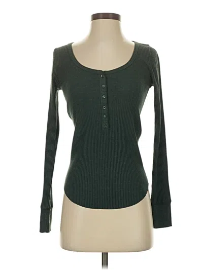 Pre-owned Aerie Long Sleeve Henley Shirt In Green