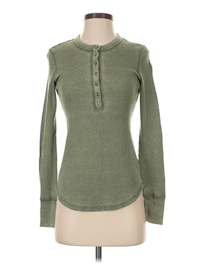 Pre-owned Aerie Long Sleeve Henley Shirt In Green