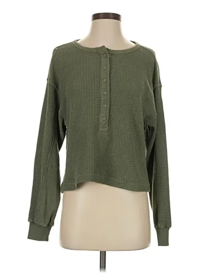 Pre-owned Aerie Long Sleeve Henley Shirt In Green