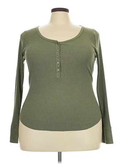 Pre-owned Aerie Long Sleeve Henley Shirt In Green