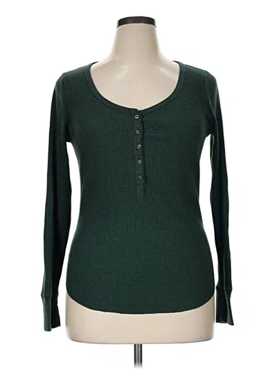 Pre-owned Aerie Long Sleeve Henley Shirt In Green