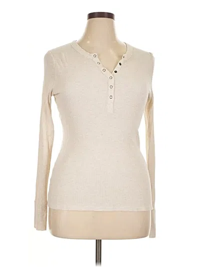 Pre-owned Aerie Long Sleeve Henley Shirt In Ivory
