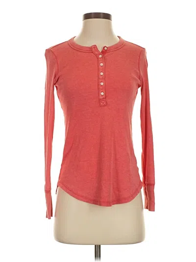 Pre-owned Aerie Long Sleeve Henley Shirt In Red