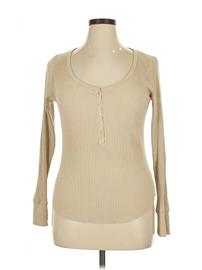 Pre-owned Aerie Long Sleeve Henley Shirt In Tan