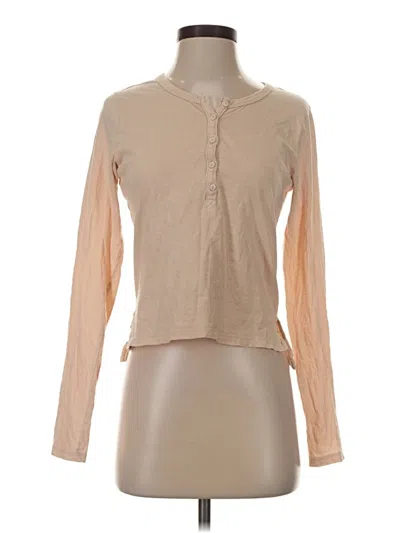 Pre-owned Aerie Long Sleeve Henley Shirt In Tan